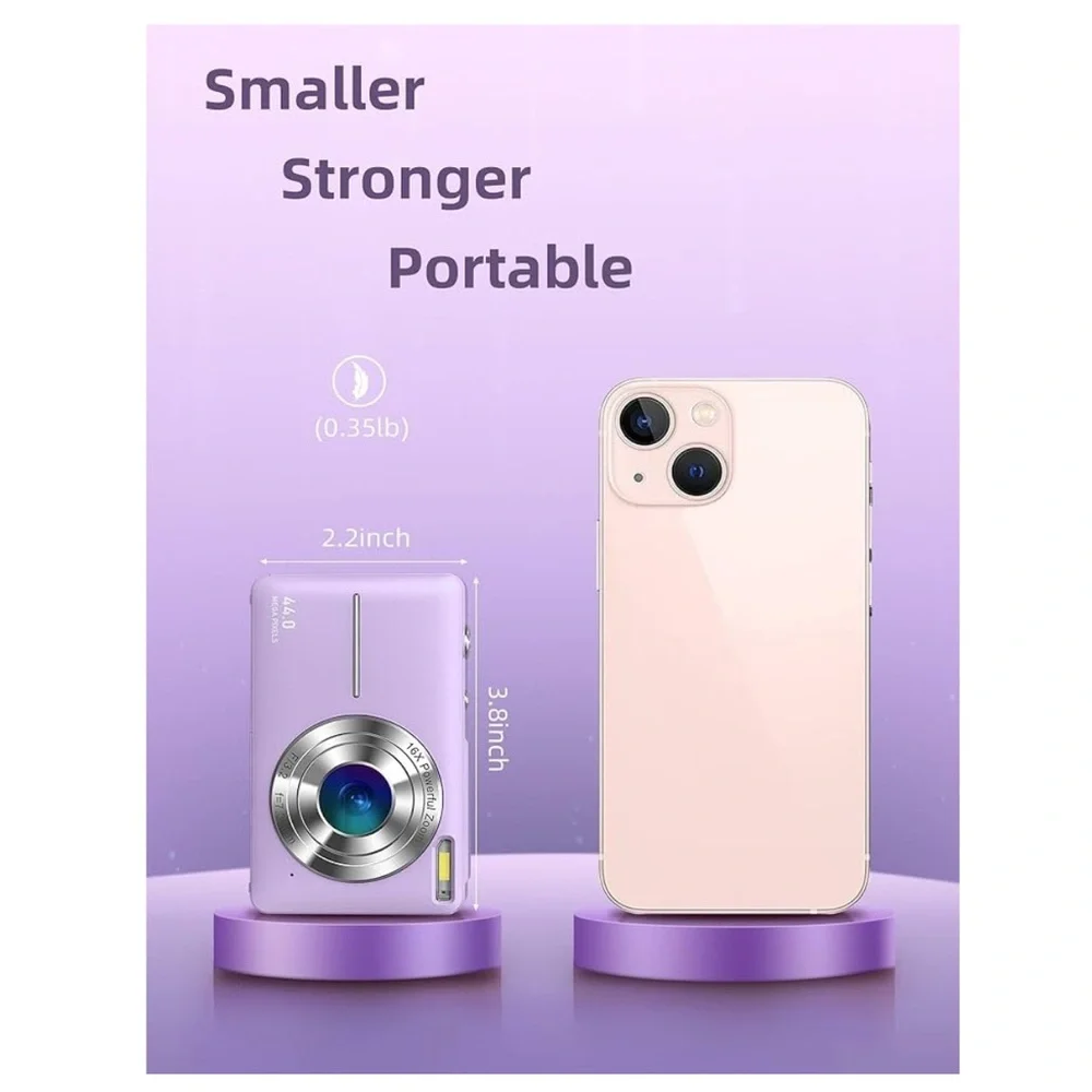 Lavender Digital Camera with 44.0 MP and 16X Zoom